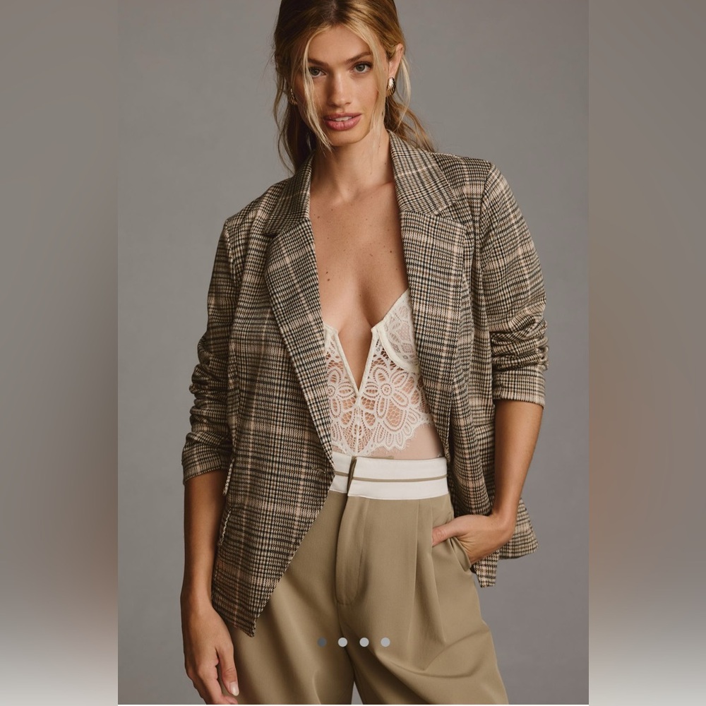 Anthropologie Maeve Collegiate Knit Blazer, Size Small (S), Plaid Black Pattern